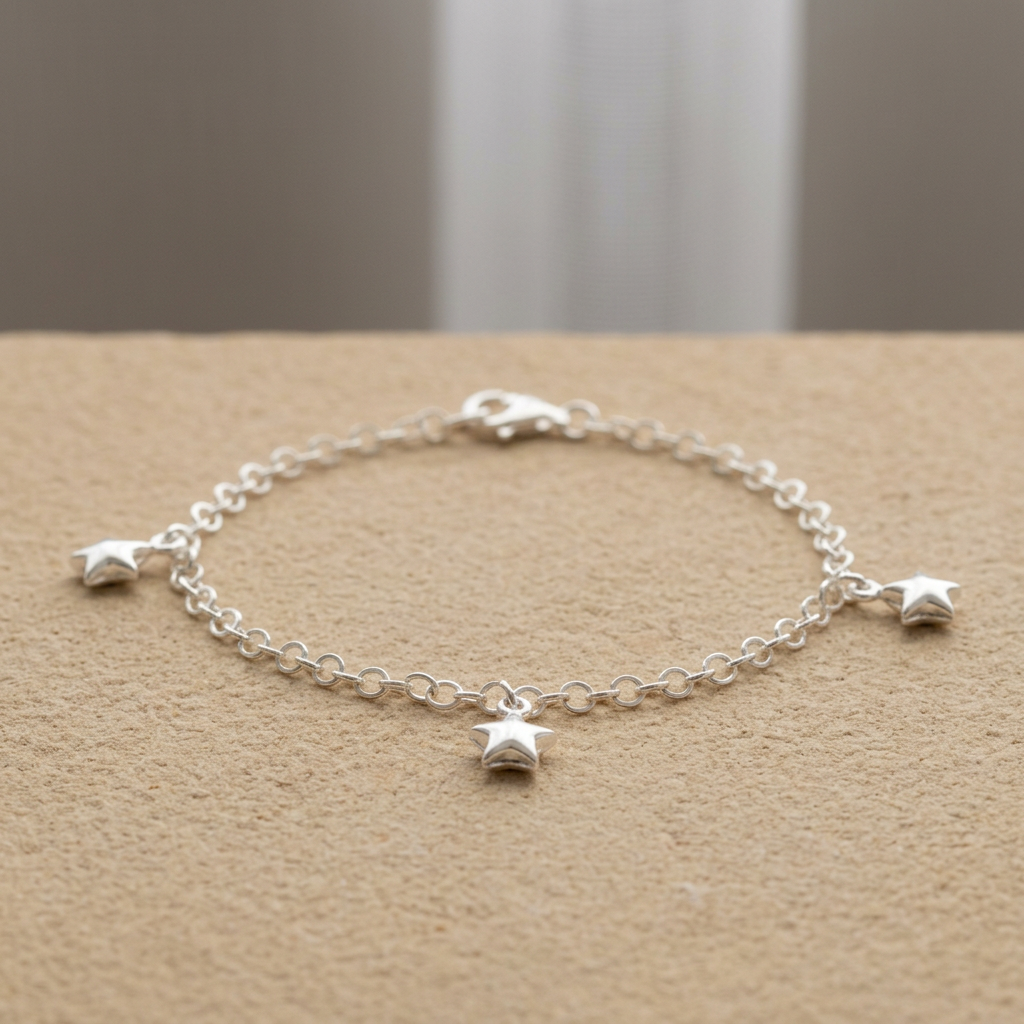 Pulsera de Plata. 925  con Tejido de Circulos y Estrellas Lisas con Colagante  mod.3285