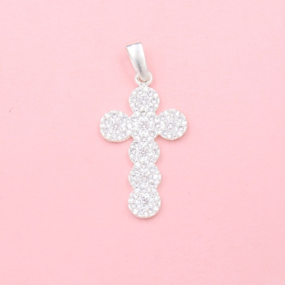 Cruz de Plata .925 Diseño en Círculos Incrustados de Zirconias mod. 1128