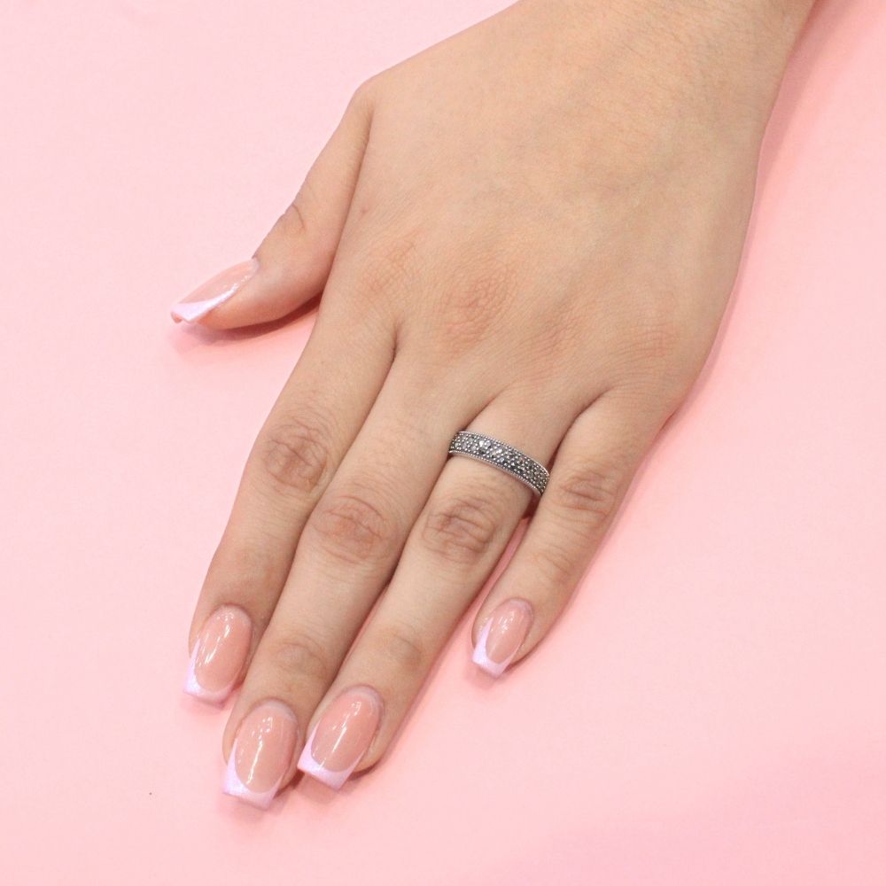 Anillo de Plata .925 con Incrustación de Marquesitas mod. 1380