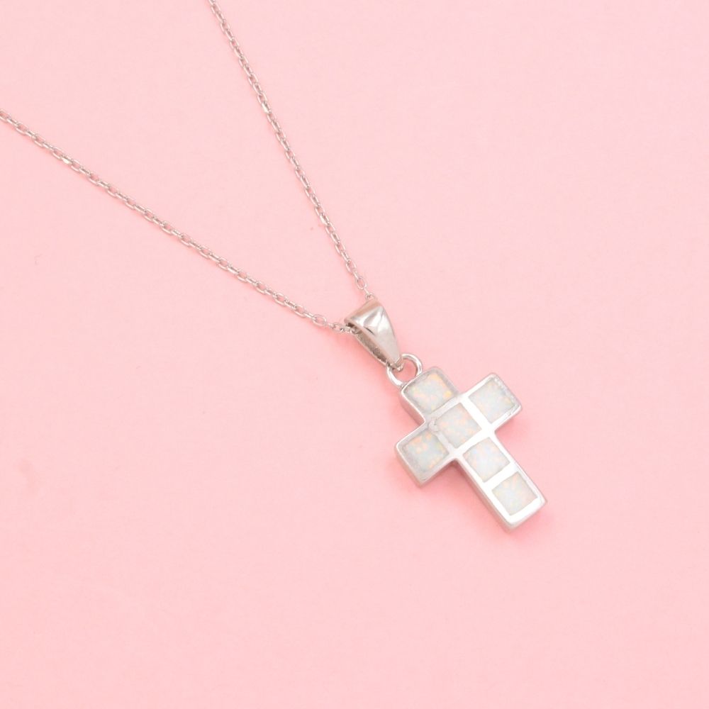 Gargantilla de Plata .925 con Cruz Incrustada de Madre Perla mod. 1185