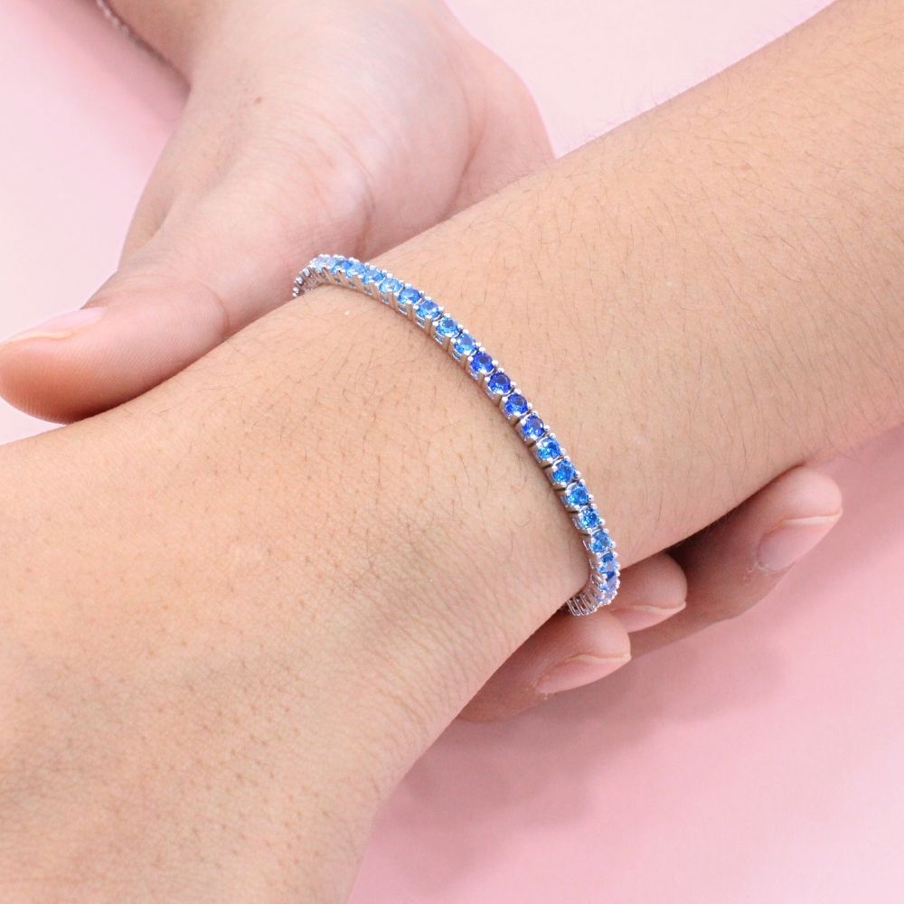 Pulsera de Plata .925 Tejido Tenis de Zirconias de Tonos Azules mod. 1273