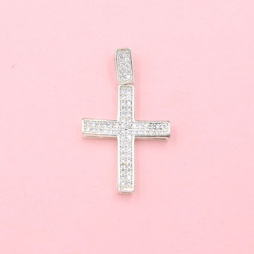 Cruz de Plata .925 Diseño Fino y Hueco Incrustado con Zirconias mod. 1129
