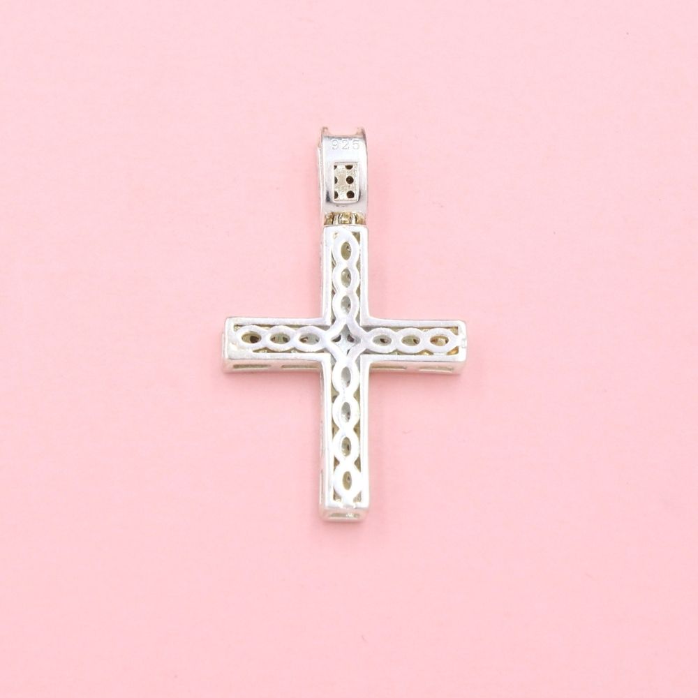 Cruz de Plata .925 Diseño Fino y Hueco Incrustado con Zirconias mod. 1129