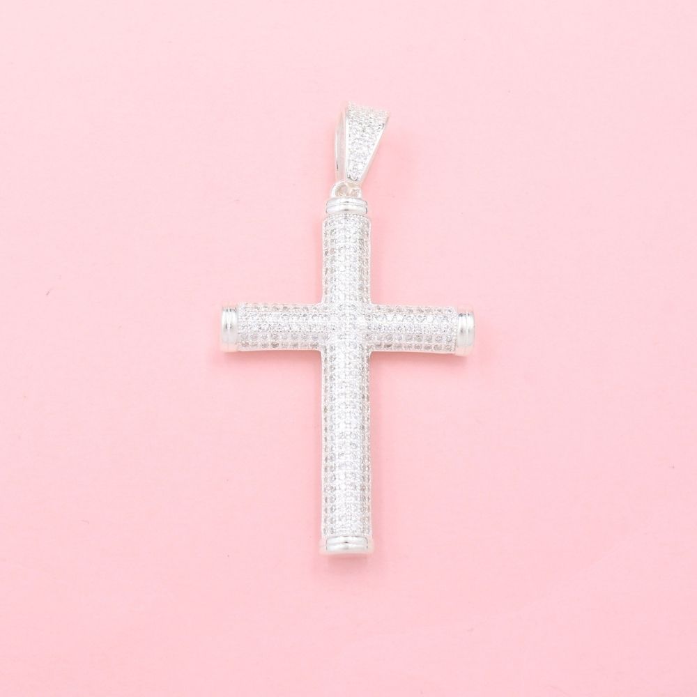 Cruz de Plata .925 Diseño Tubular Hueco con Zirconias Finas mod. 1130