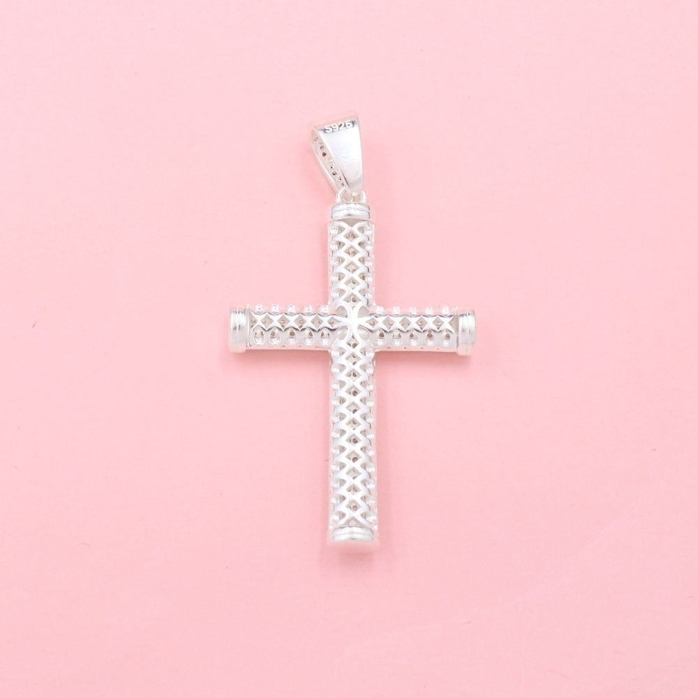 Cruz de Plata .925 Diseño Tubular Hueco con Zirconias Finas mod. 1130