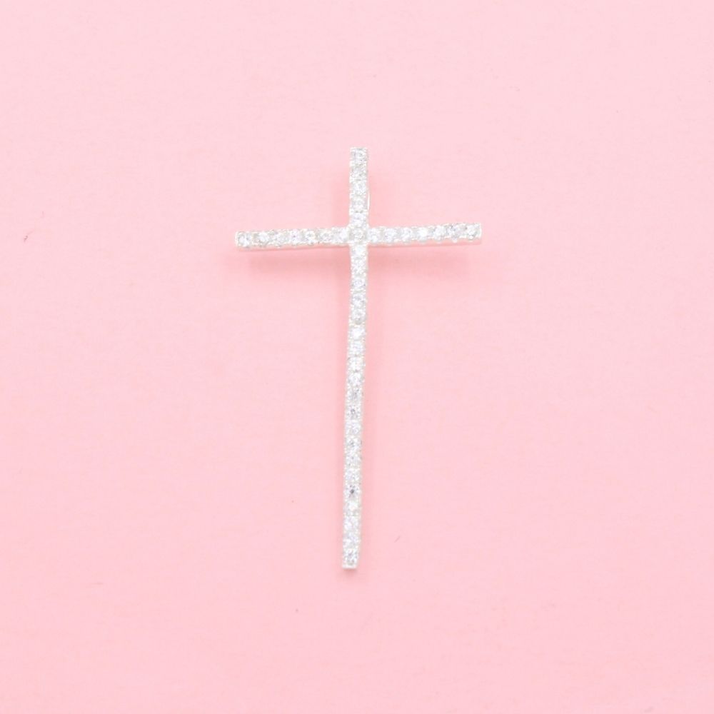 Cruz de Plata .925 de Diseño Fino y Delgado con Zirconias Brillantes mod. 1132