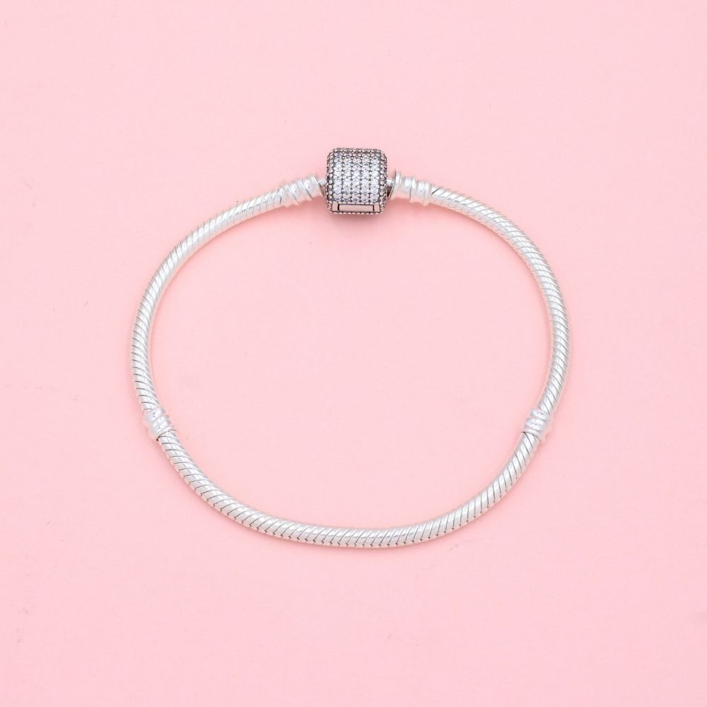 Pulsera Especial de Plata .925 Tejido Cola de Ratón con Broche Cilindro con Zirconias mod. 1286