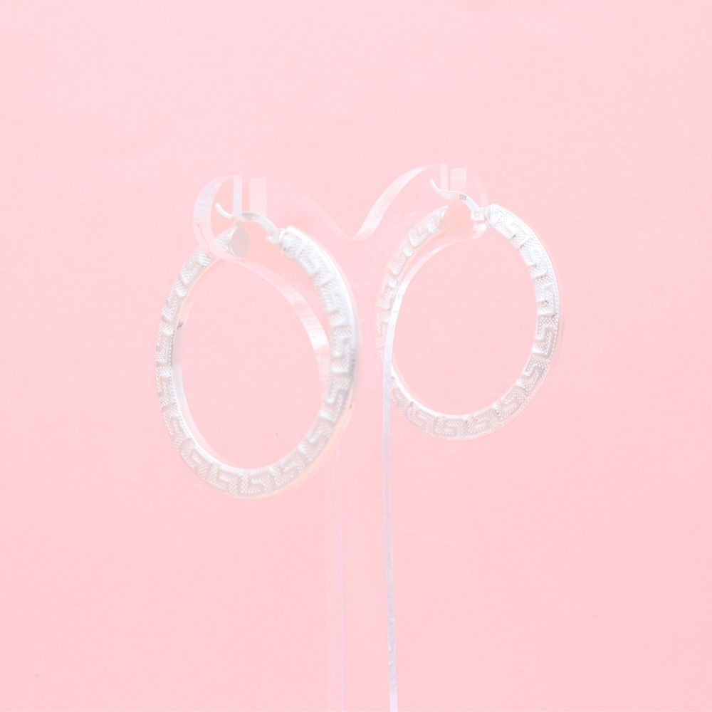 Arracada de Plata .925 Diseño Hueco de Estilo Plano con Grecas mod. 1054