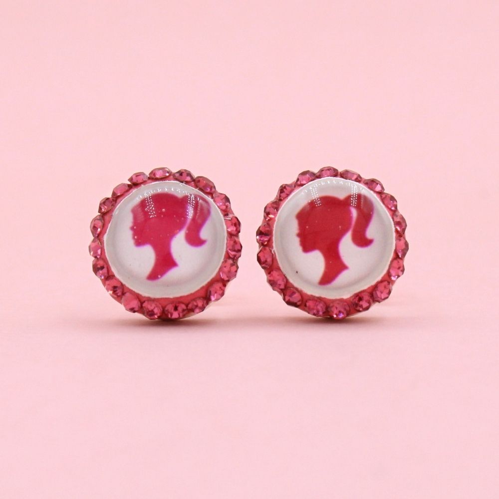 Arete Plata .925 con Diseño Circular de Barbie Incrustado de Zirconias mod. 1439