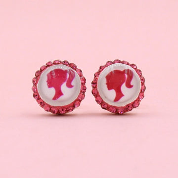 Arete Plata .925 con Diseño Circular de Barbie Incrustado de Zirconias mod. 1439