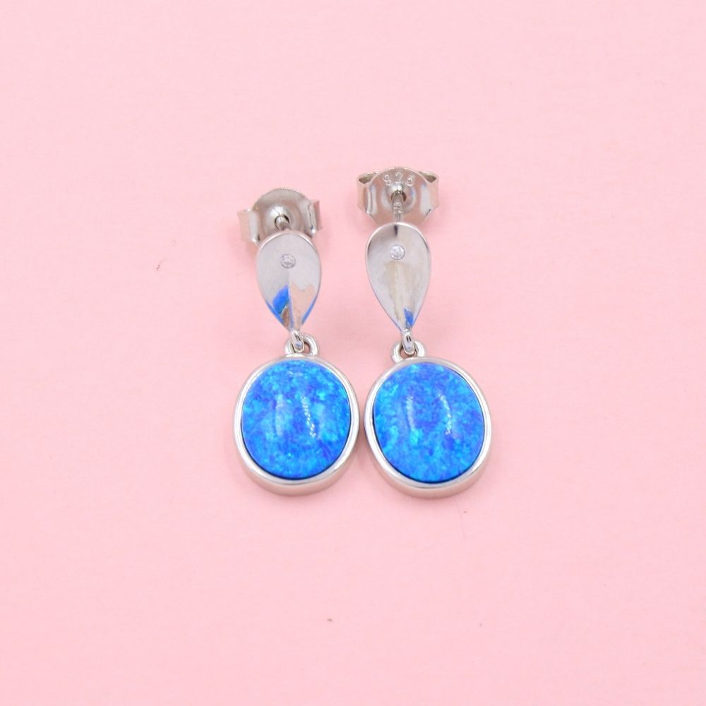 Arete Largo de Plata .925 con Incrustación de Ópalo Azul mod. 1078