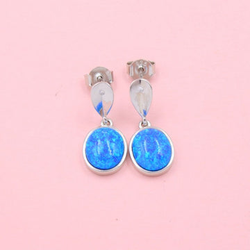 Arete Largo de Plata .925 con Incrustación de Ópalo Azul mod. 1078