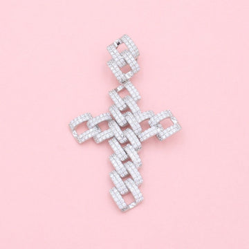 Cruz de Plata .925 Diseño Cubano Hueco con Incrustación de Zirconias mod. 1242