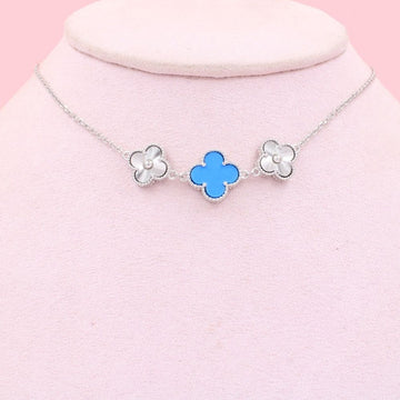 Gargantilla de Plata .925 con Trébol de Turquesa y Diamantado mod. 1022