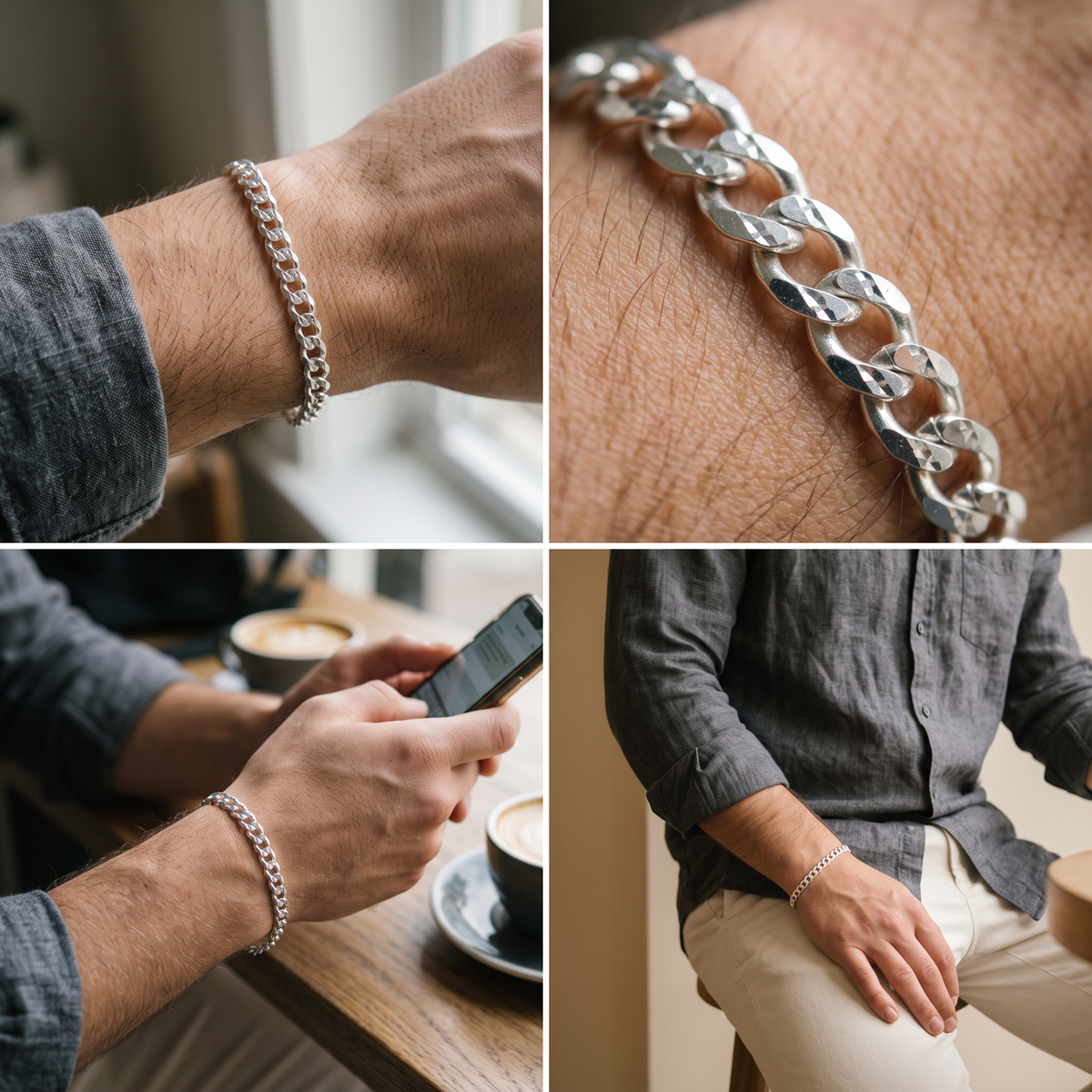 Pulsera de Plata .925.Cubana Diamantada Eslabón Chico mod. 3242