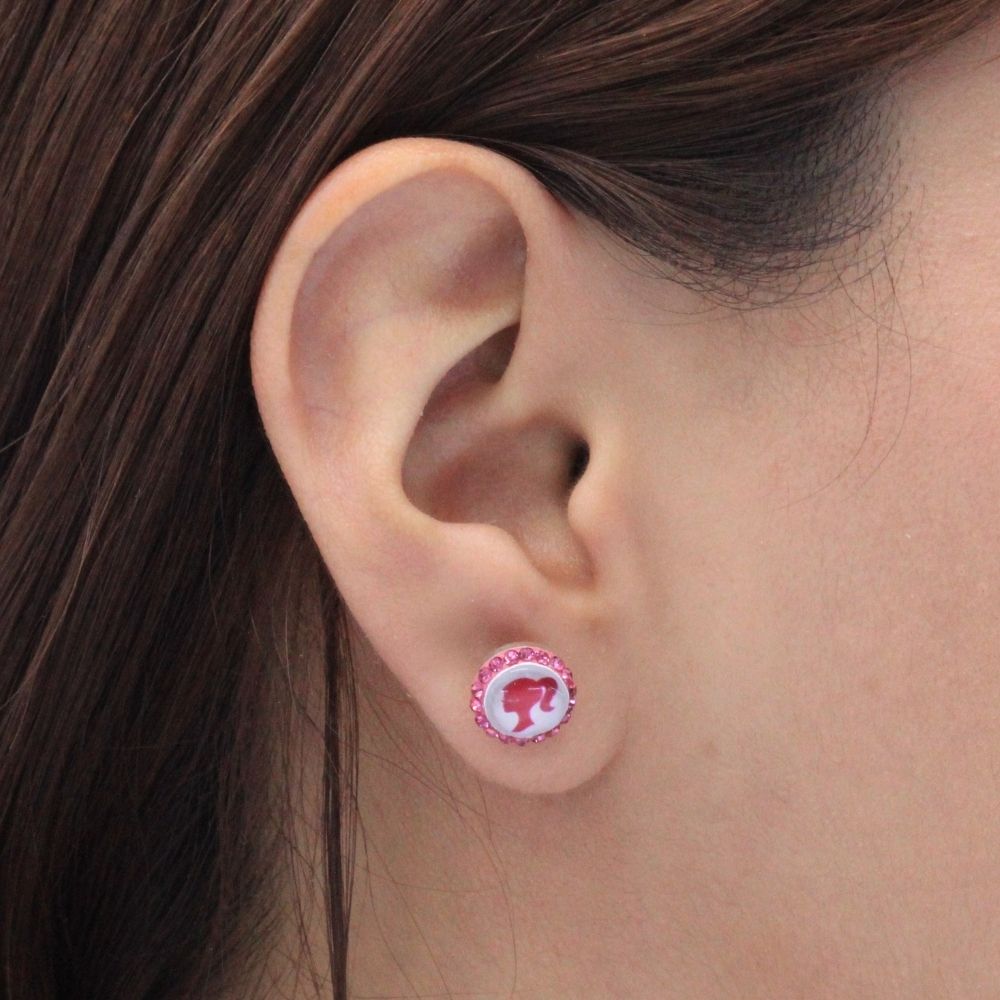 Arete Plata .925 con Diseño Circular de Barbie Incrustado de Zirconias mod. 1439
