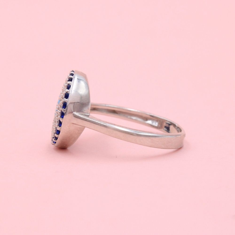 Anillo de Plata .925 con Mandala de Zirconias de Diseño Ojo Turco mod. 1386