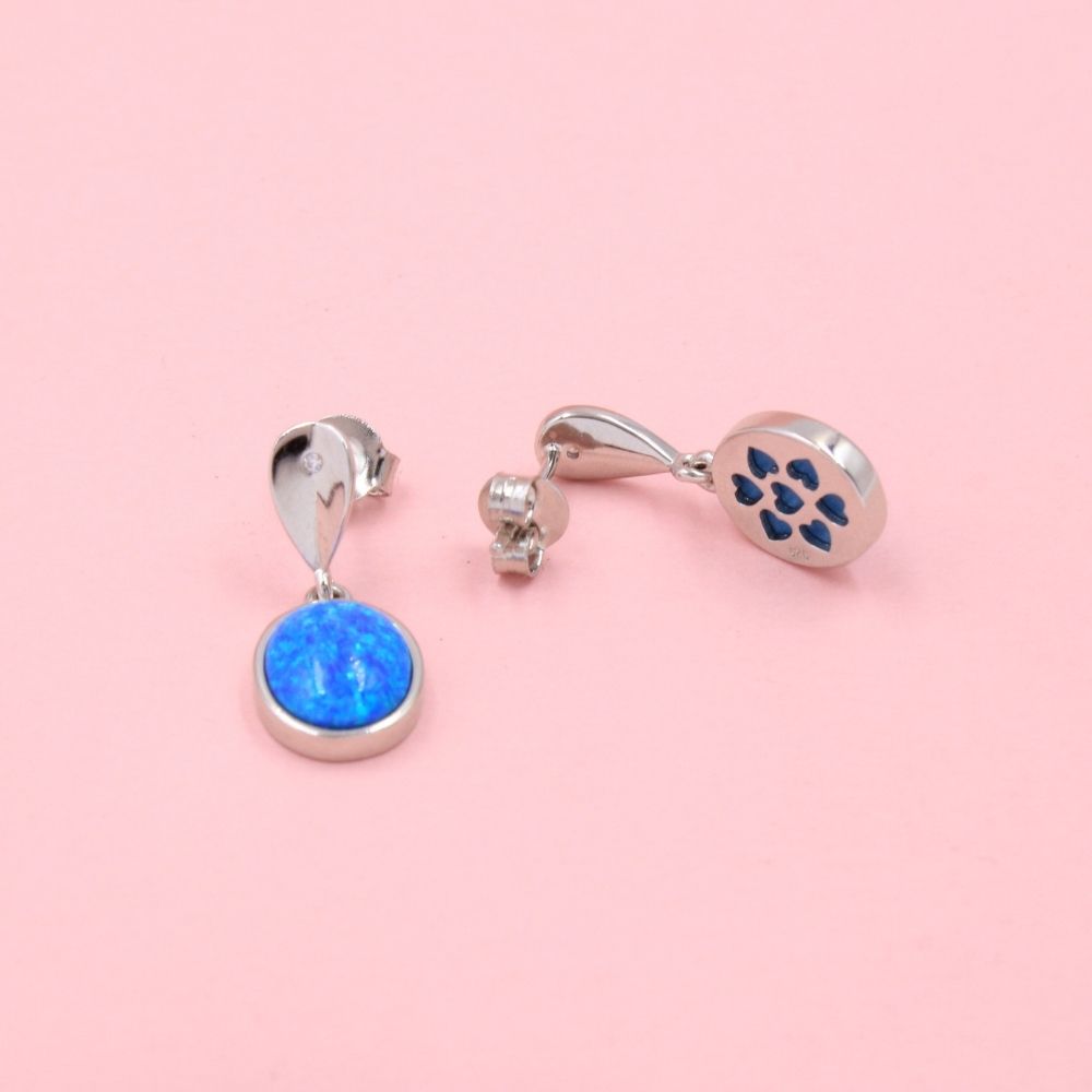 Arete Largo de Plata .925 con Incrustación de Ópalo Azul mod. 1078