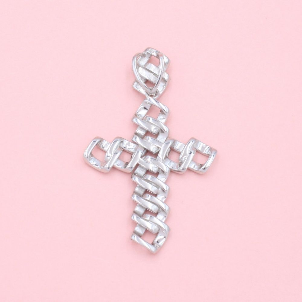 Cruz de Plata .925 Diseño Cubano Hueco con Incrustación de Zirconias mod. 1242