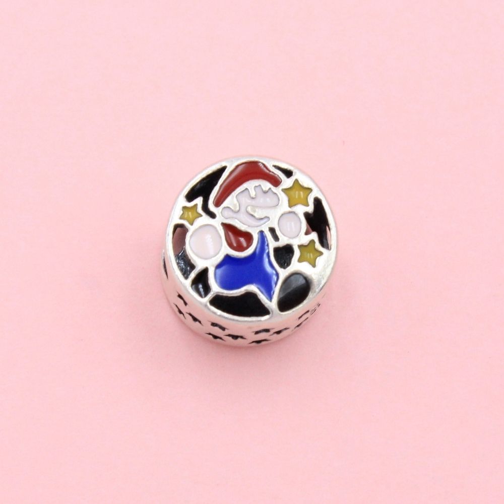 Charm de Plata .925 Mario Bros de Esmalte Especial con Calado de Estrellas mod. 1299