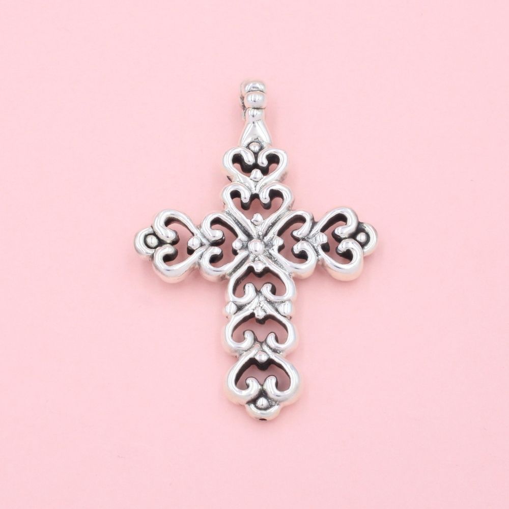 Cruz de Plata .925 Diseño de Corazones Electroformados Estilo Hueco mod. 1243