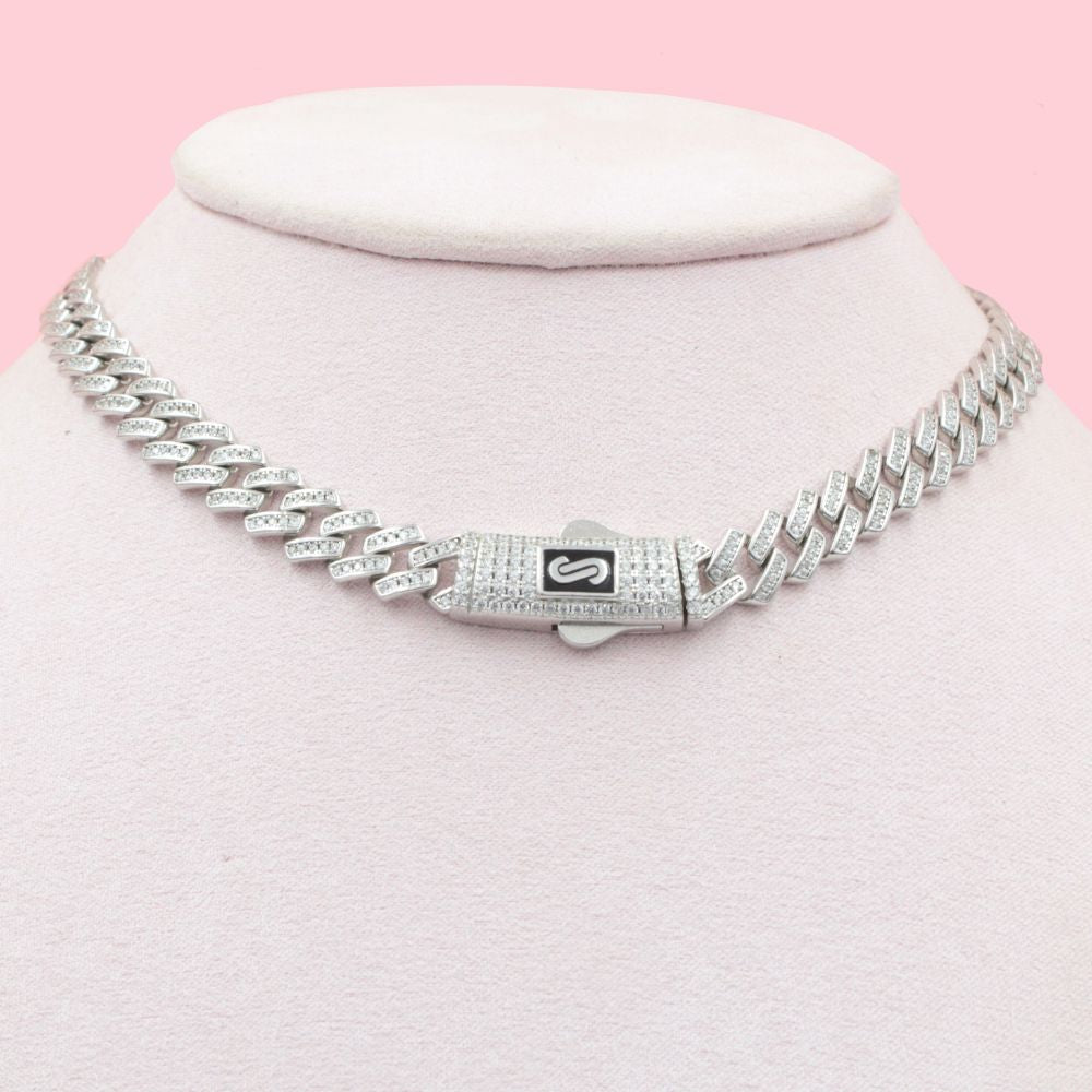 Cadena Monaco Chain Hueca de Tejido Barbado Pavé Classic Incrustado con Zirconias mod. 0768