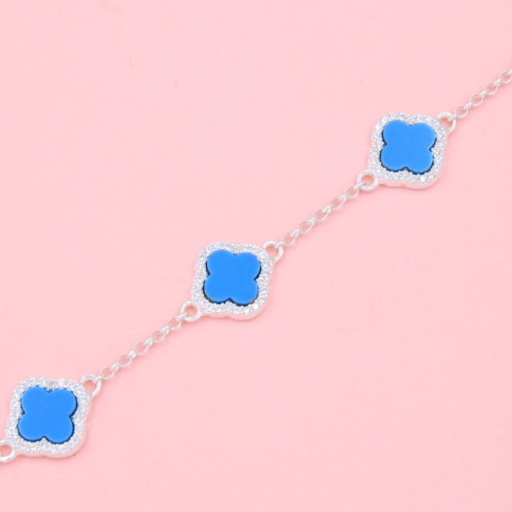 Pulsera de Plata .925 Trébol con Turquesa y Zirconias mod. 0978