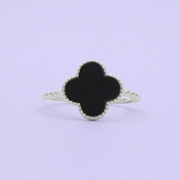 Anillo de Plata .925 con Diseño de Trébol Incrustado de Ónix mod. 1600