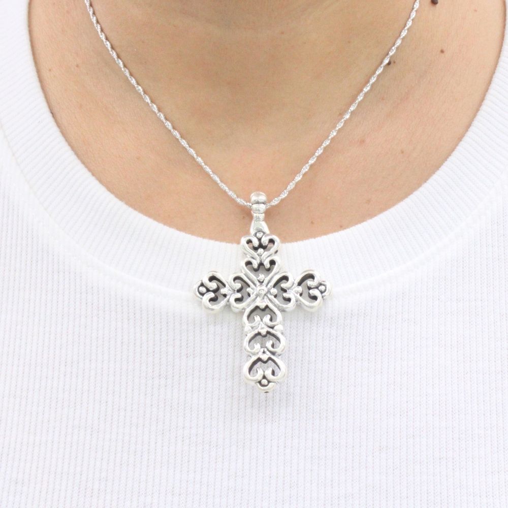 Cruz de Plata .925 Diseño de Corazones Electroformados Estilo Hueco mod. 1243