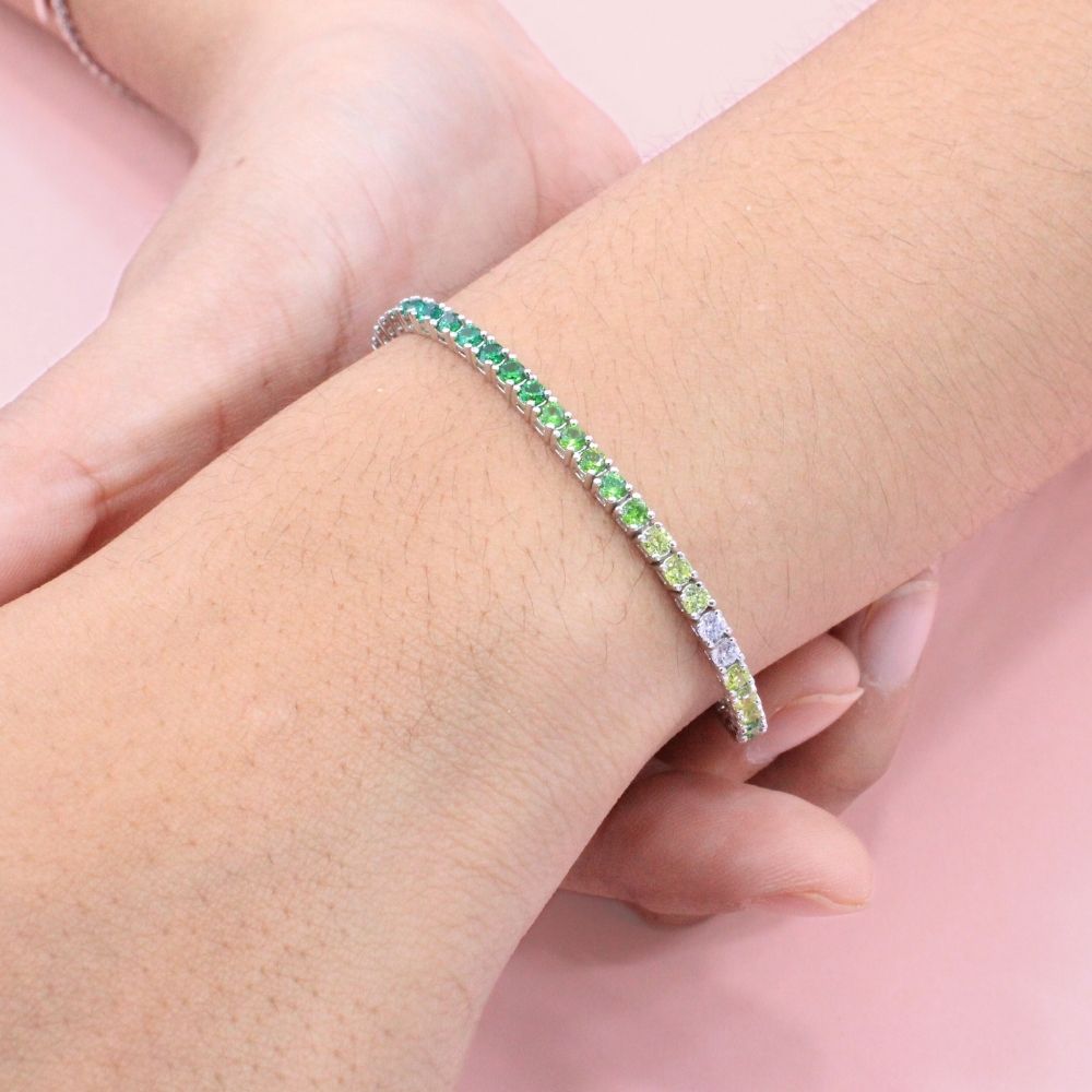 Pulsera de Plata .925 Tejido Tenis de Zirconias de Tonos Verdes mod. 1274