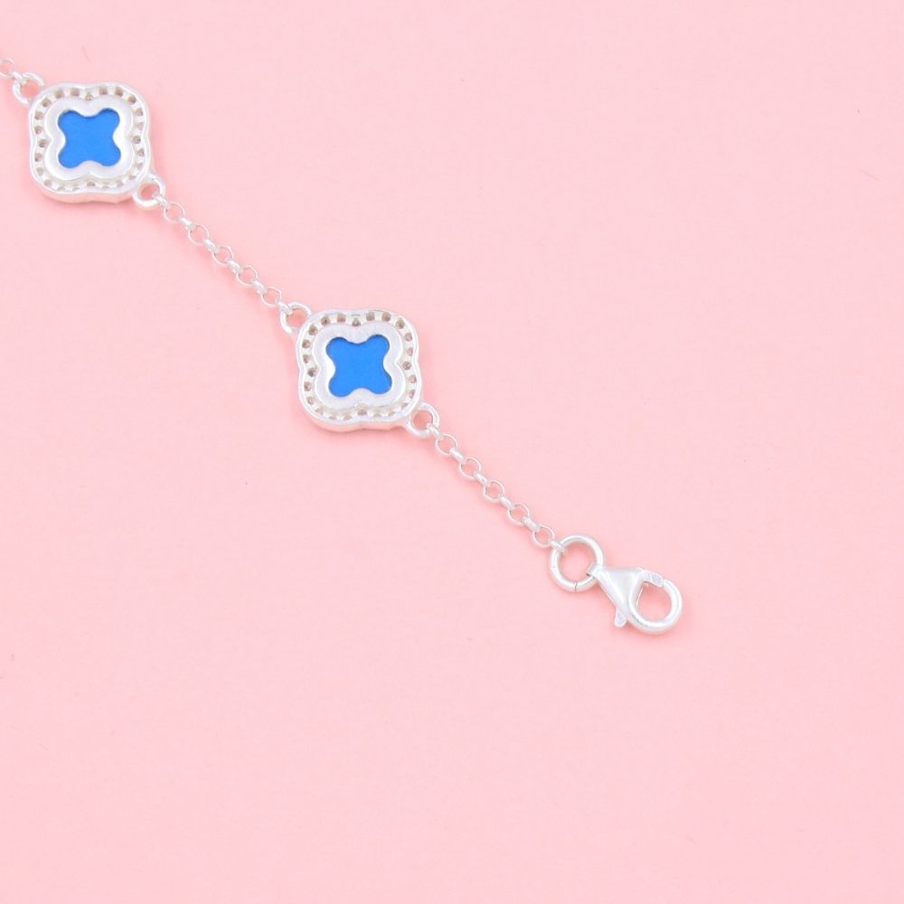 Pulsera de Plata .925 Trébol con Turquesa y Zirconias mod. 0978