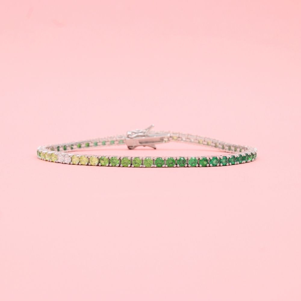 Pulsera de Plata .925 Tejido Tenis de Zirconias de Tonos Verdes mod. 1274