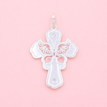 Cruz de Plata .925 Diseño Plano con Grabado Mate y Zirconias Incrustadas mod. 1244