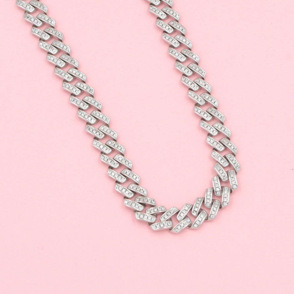 Cadena Monaco Chain Hueca de Tejido Barbado Pavé Classic Incrustado con Zirconias mod. 0768