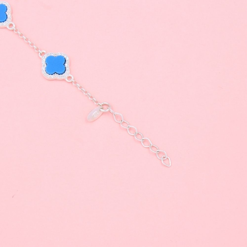 Pulsera de Plata .925 Trébol con Turquesa y Zirconias mod. 0978