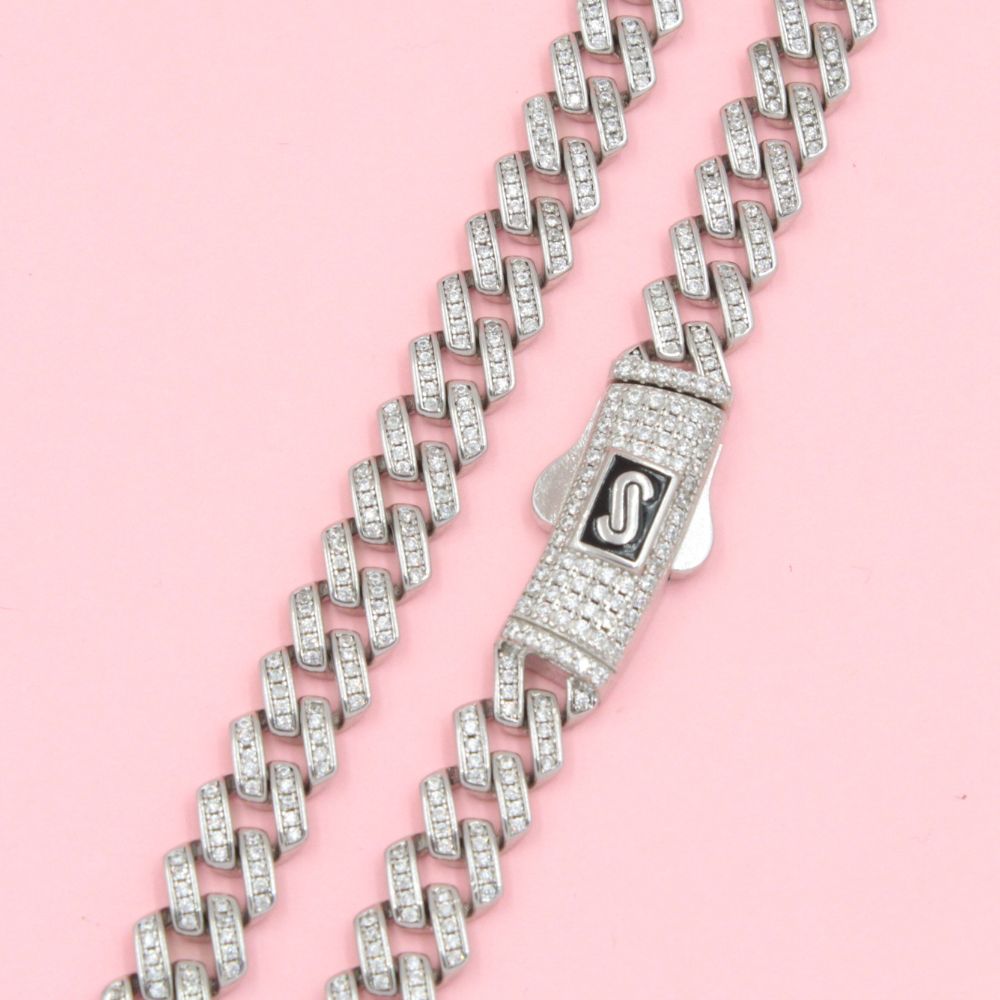 Cadena Monaco Chain Hueca de Tejido Barbado Pavé Classic Incrustado con Zirconias mod. 0768