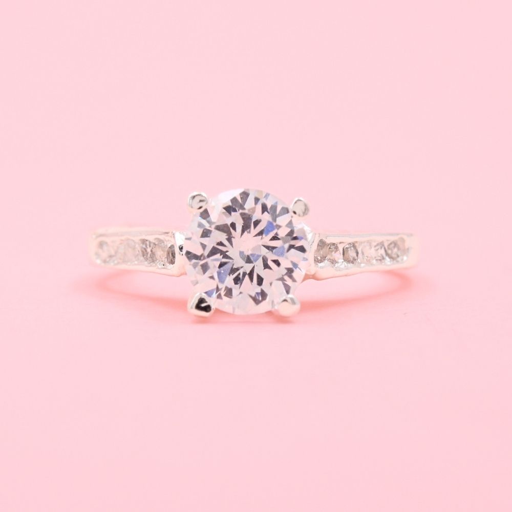 Anillo Solitario de Plata .925 con Zirconias Finas y Brillantes mod. 1148