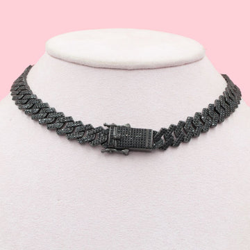 Cadena Especial de Tejido Barbado Hueco con Broche Fino Incrustada con Zirconias Oscuras mod. 0769
