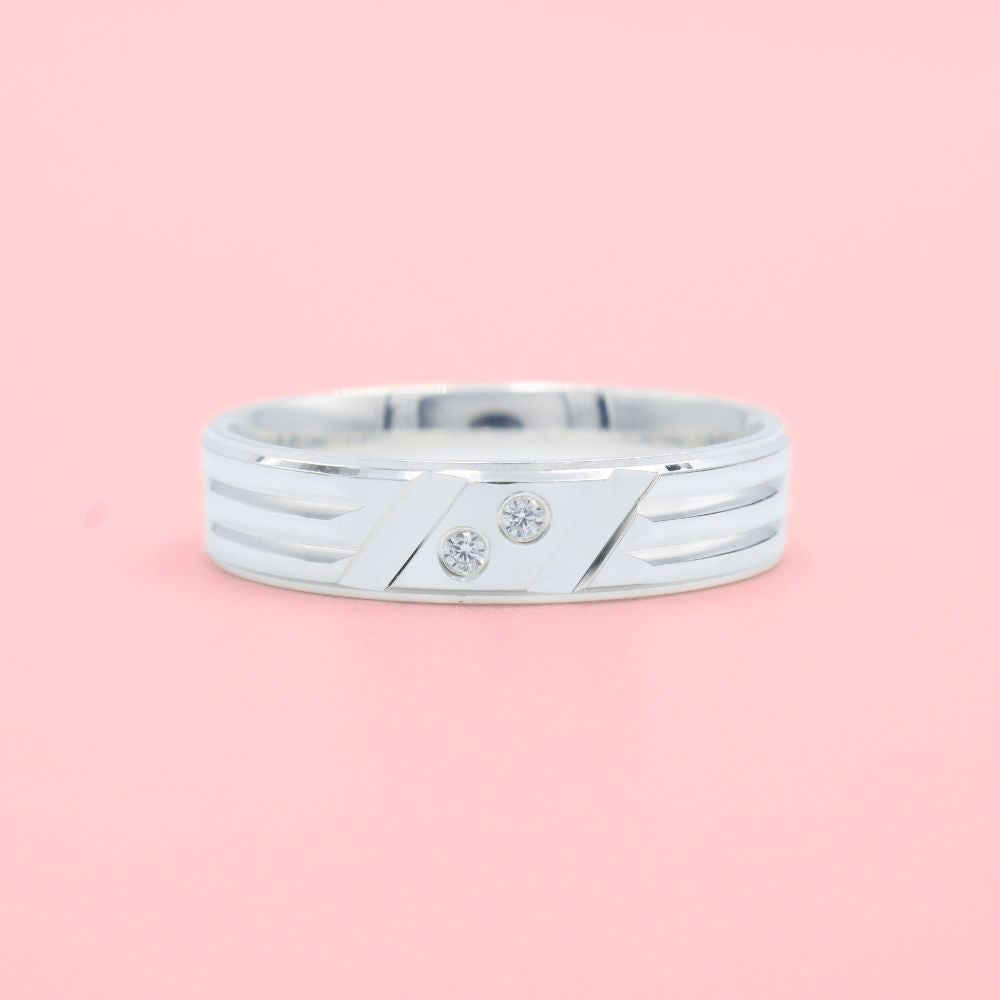 Argollas de Matrimonio de Plata .925 Diseño de Líneas con Frente de Zirconias Finas mod. 1267