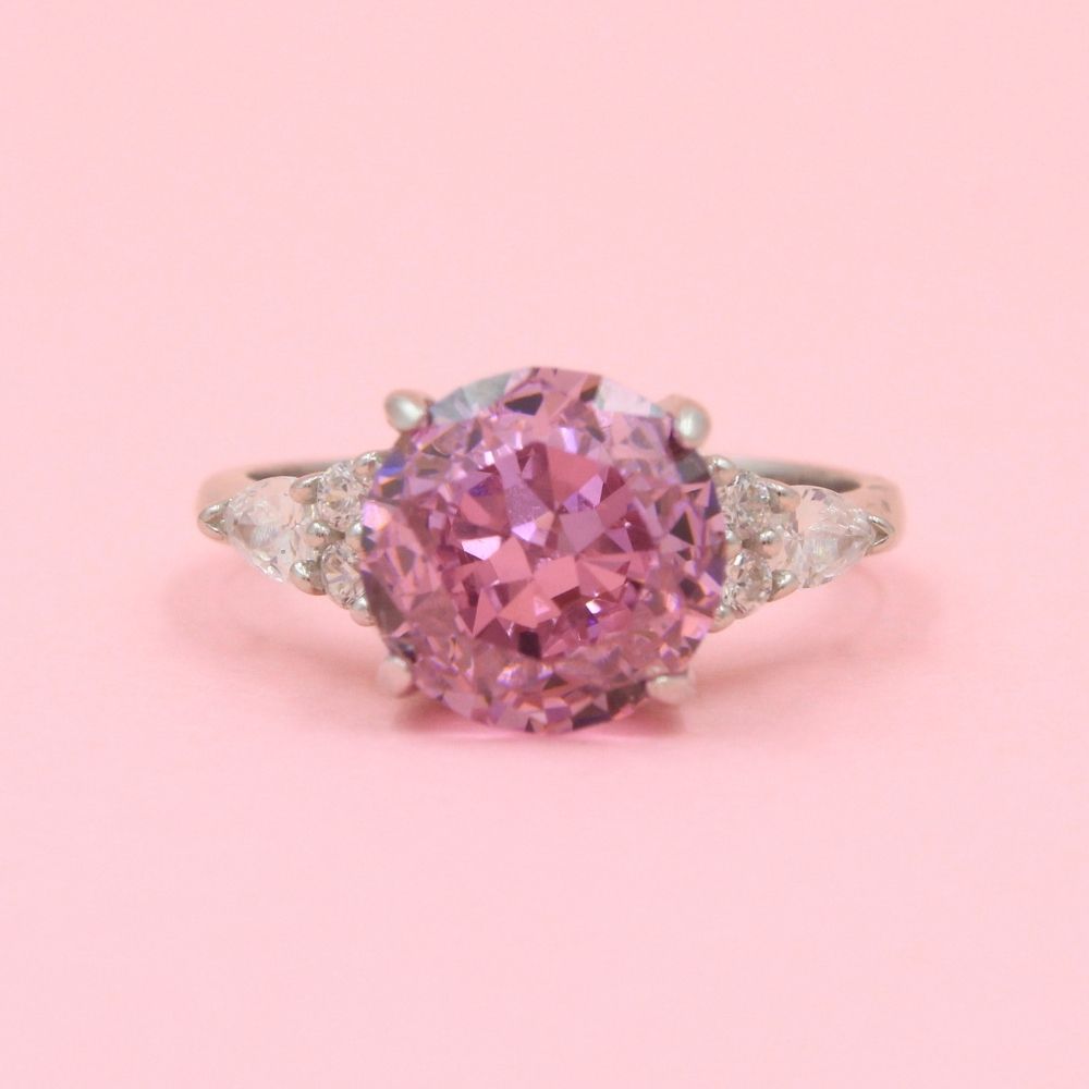 Anillo Especial con Zirconia Redonda Color Rosa mod. 0705