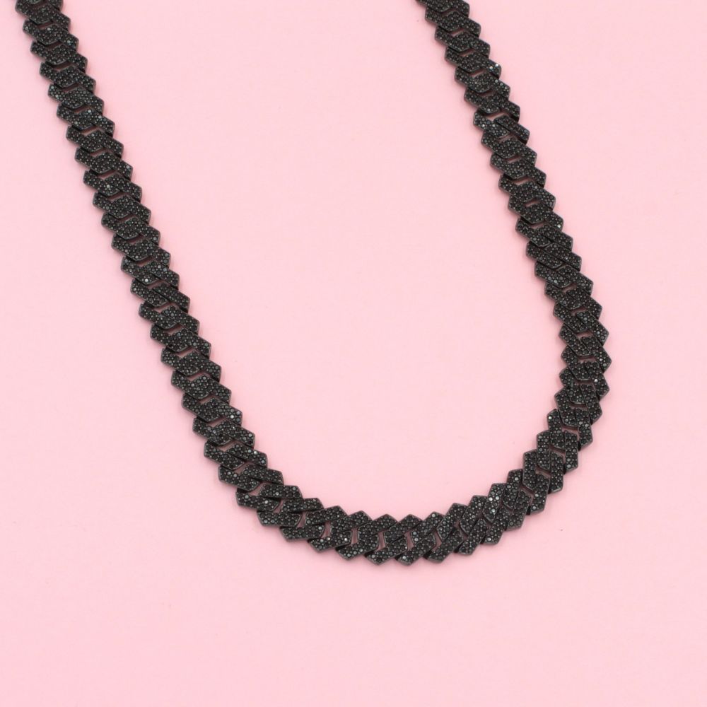 Cadena Especial de Tejido Barbado Hueco con Broche Fino Incrustada con Zirconias Oscuras mod. 0769