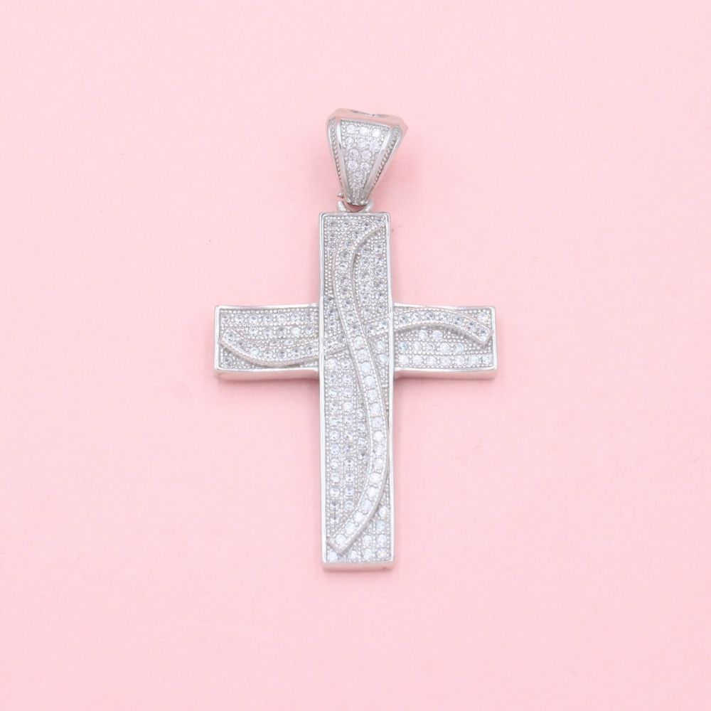 Cruz de Plata .925 Diseño Fino con Incrustación de Zirconias Brillantes mod. 1245