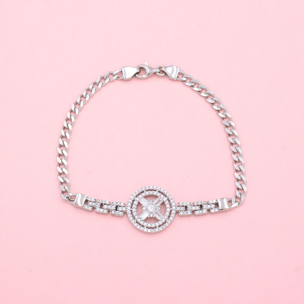 Pulsera de Plata .925 de Tejido Barbado Hueco con Diseño Especial con Zirconias mod. 1336