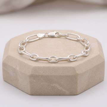Pulsera de Plata .925. Con Eslabón de Clip con Circulo Liso mod. 3233