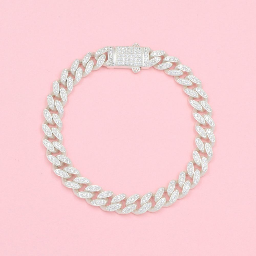 Pulsera Especial Incrustada de Zirconias en Tejido Barbado Hueco y Broche Fino mod. 0770