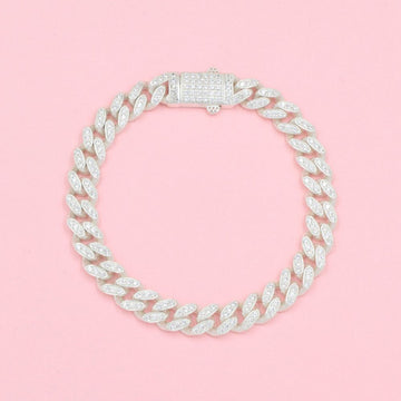 Pulsera Especial Incrustada de Zirconias en Tejido Barbado Hueco y Broche Fino mod. 0770