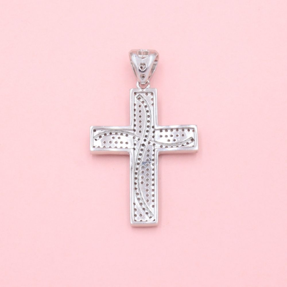 Cruz de Plata .925 Diseño Fino con Incrustación de Zirconias Brillantes mod. 1245