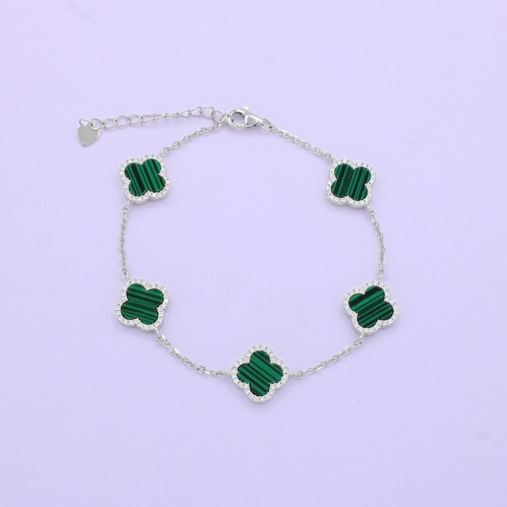 Pulsera de Plata .925 Diseño de Trébol con Incrustacíon de Zirconia. 1463