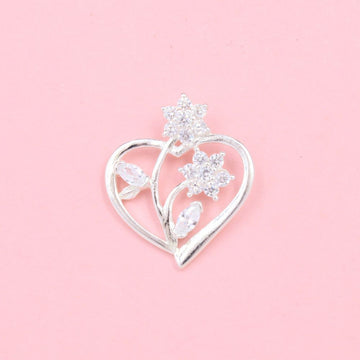 Dije de Dama Plata .925 Corazón con Flores y Zirconias mod. 1160