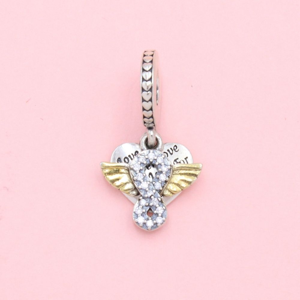 Charm de Plata .925 Infinito de Zirconias con Corazón Grabado mod. 1301